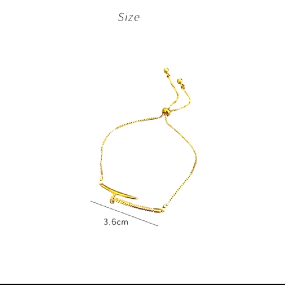 14k gold plated nail zirconium bracelet adjustable laminated gold - Picture 4 of 10
